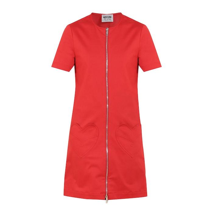 women red heart patch pockets front open dress