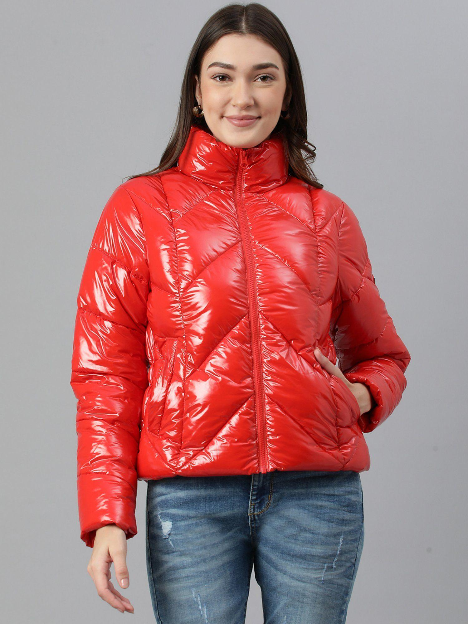 women red high neck jackets