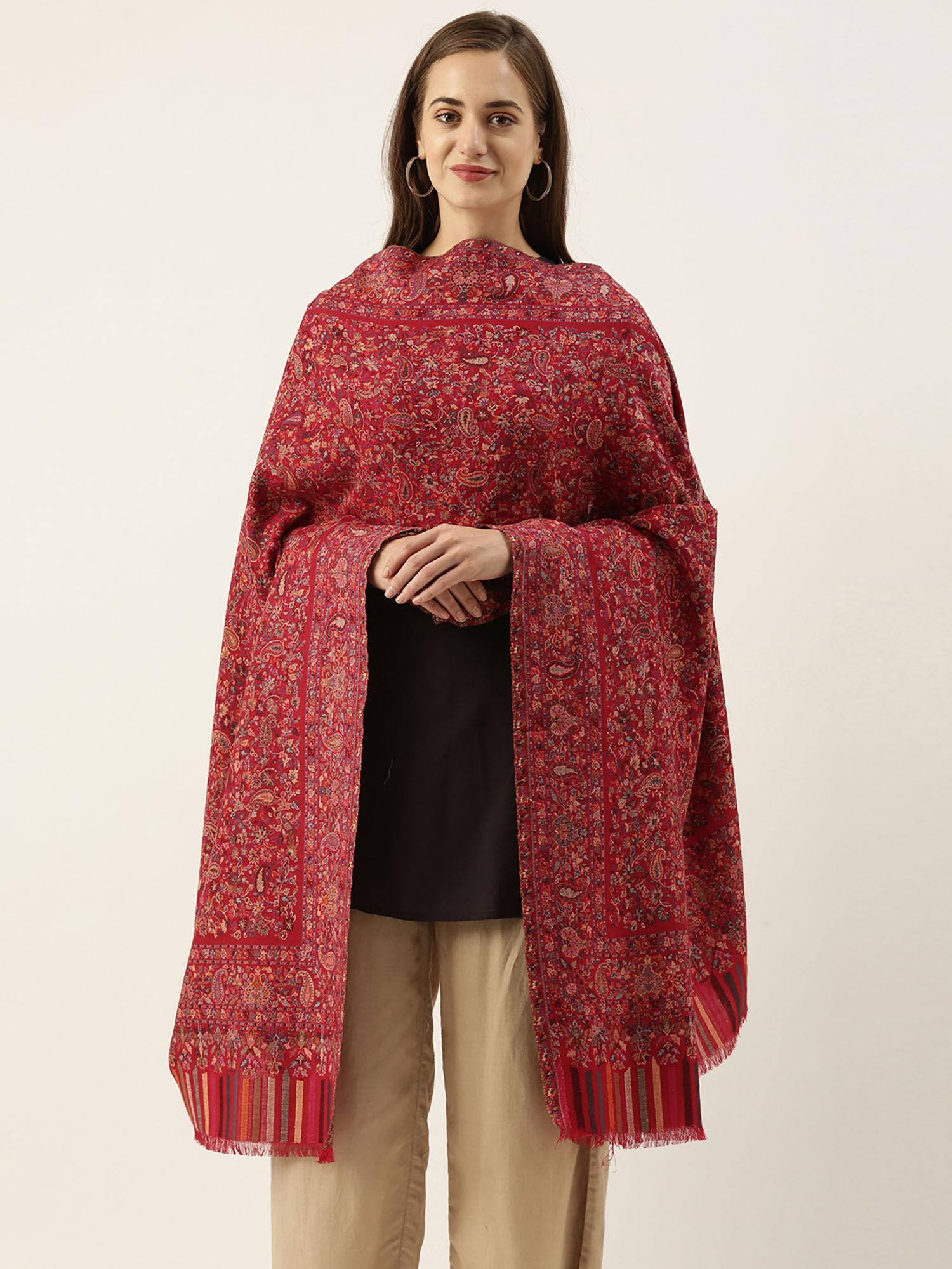 women red kaani woven design shawl