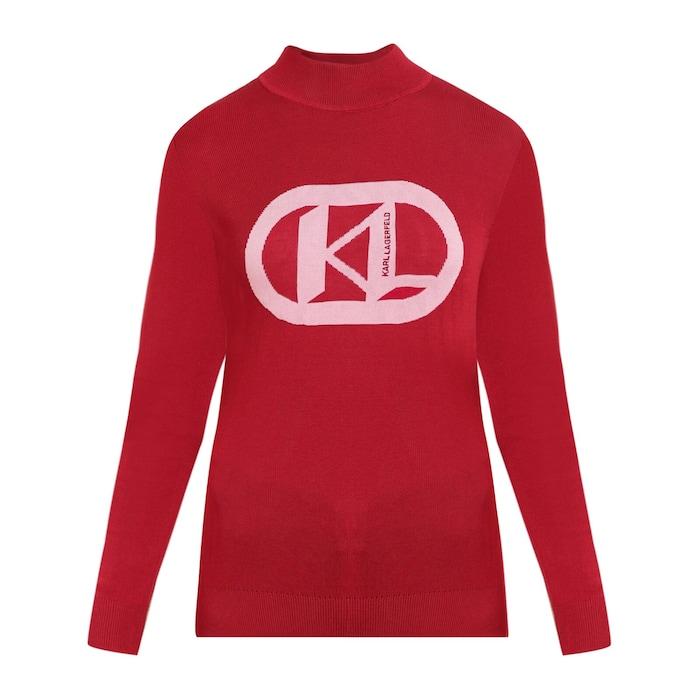 women red kl emblem turtle neck sweater