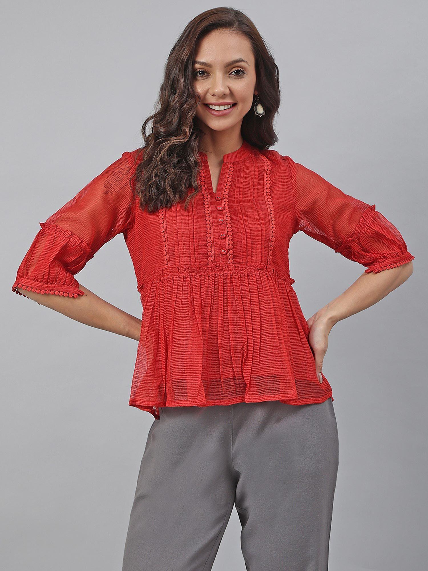 women red kota doria top