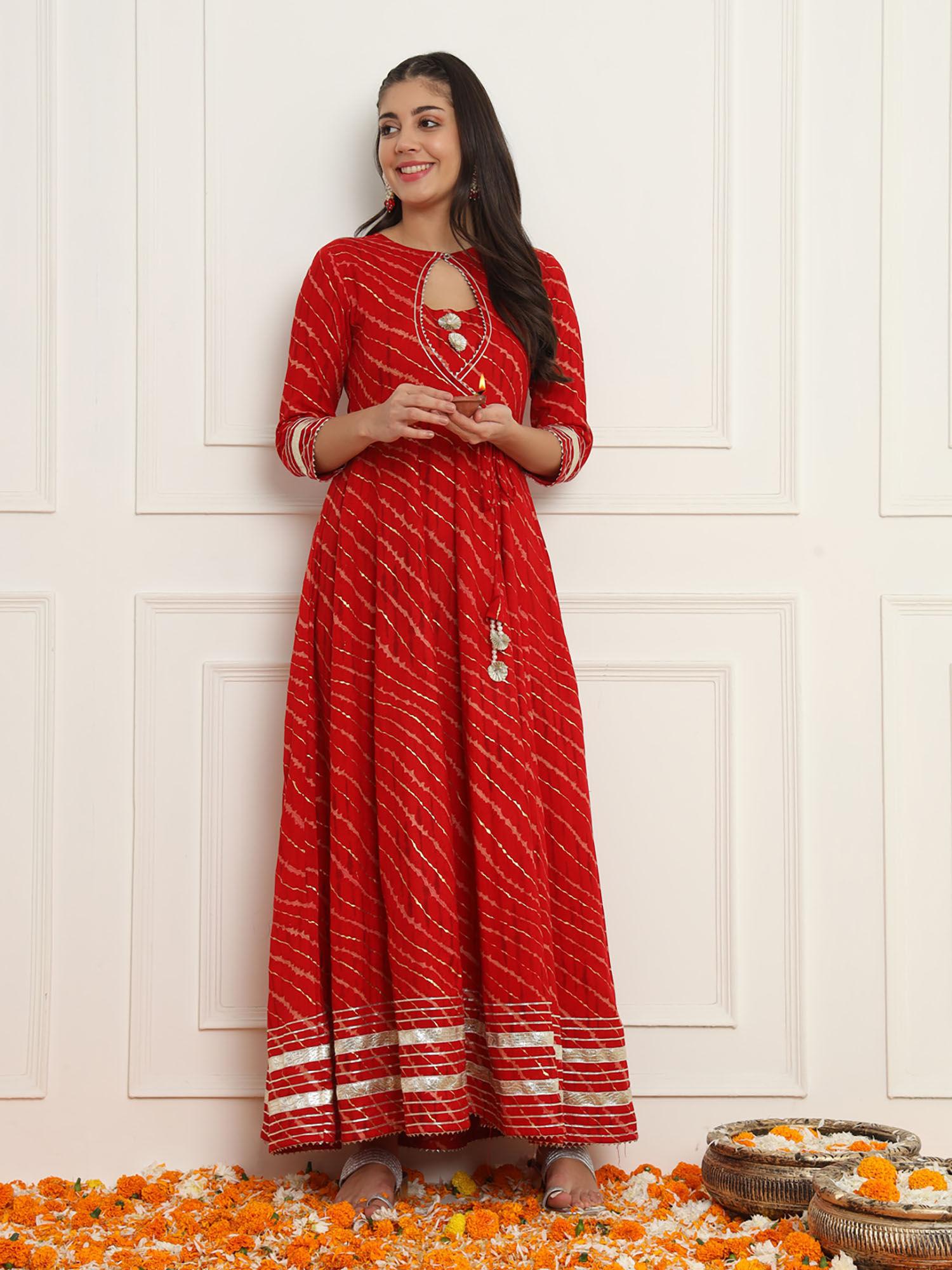 women red leheriya ethnic maxi dress