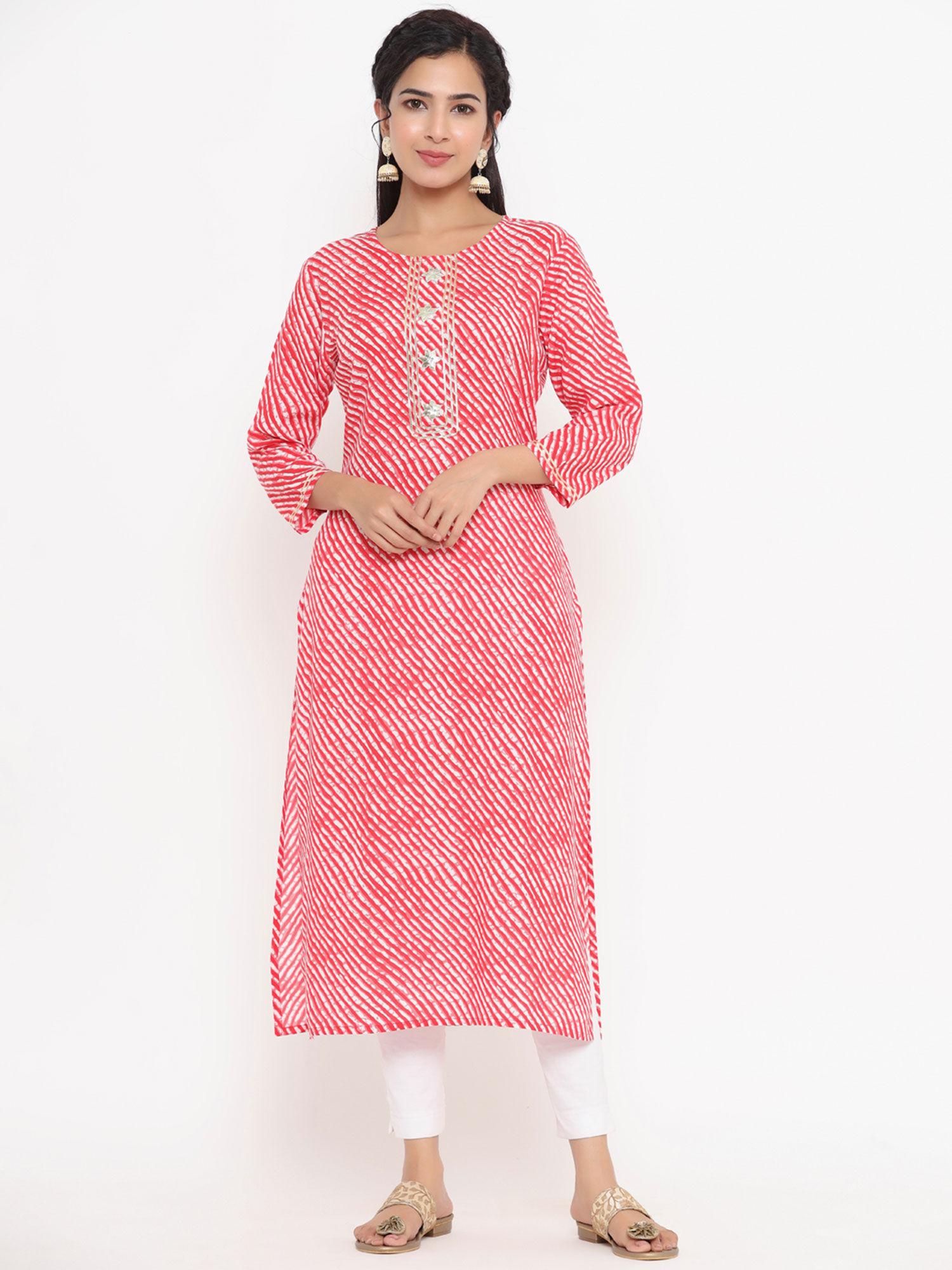 women red leheriya print straight kurta