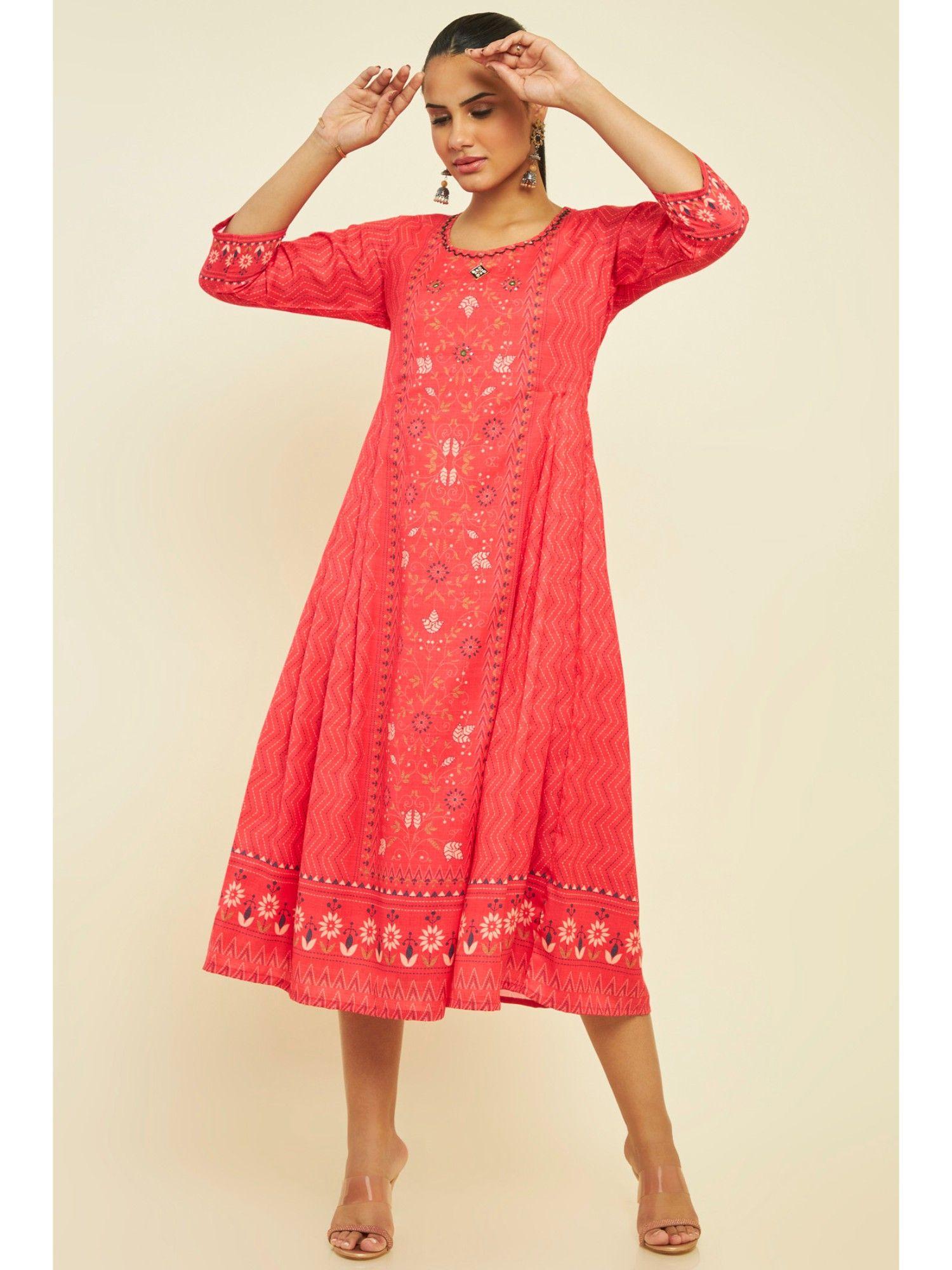 women red modal floral dress