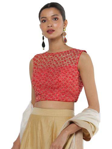 women red net back open readymade saree blouse