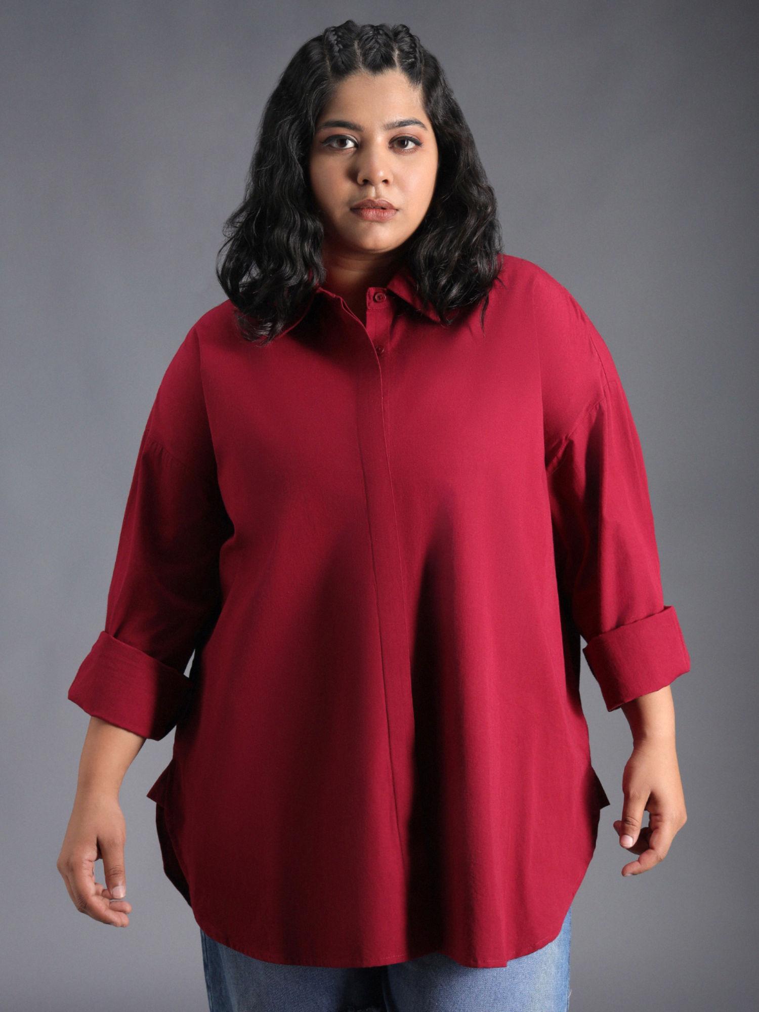 women red oversized colorblock cotton shirts