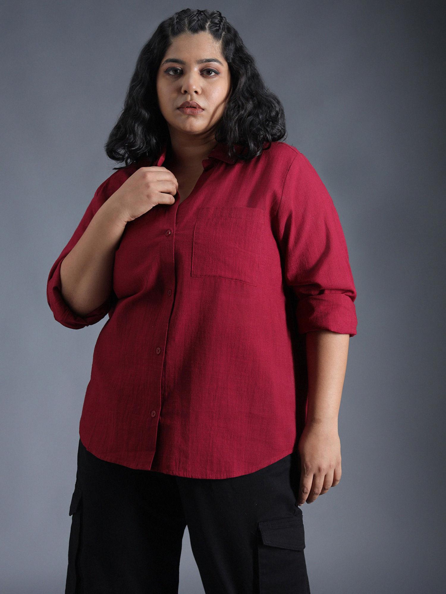 women red oversized solid cotton shirts