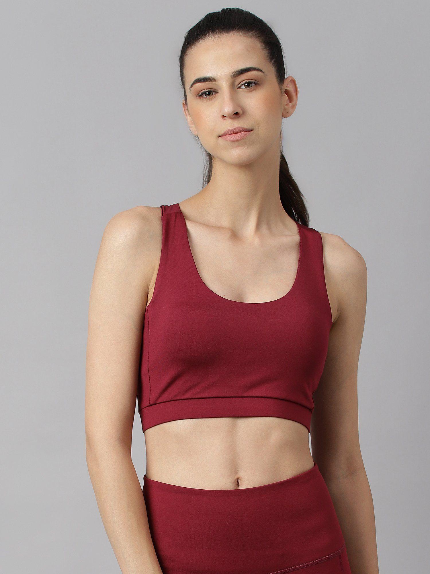 women red plum anti static slim fit low impact sports bra