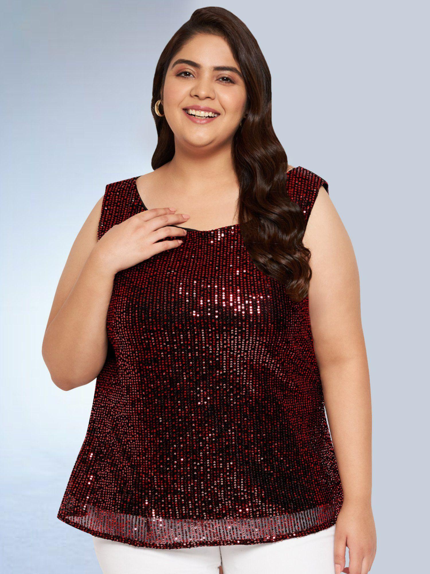 women red plus size sequin a-line top