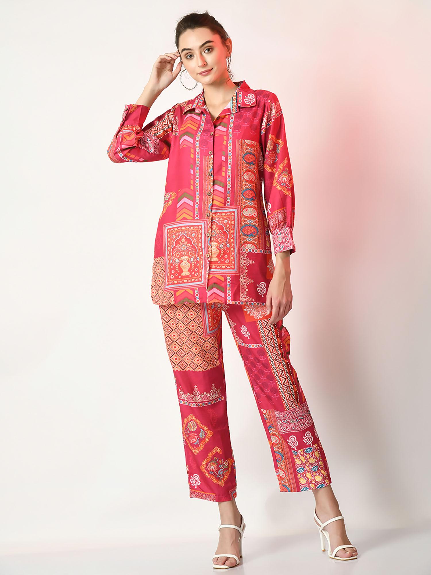 women red printed co-ord (set of 2)