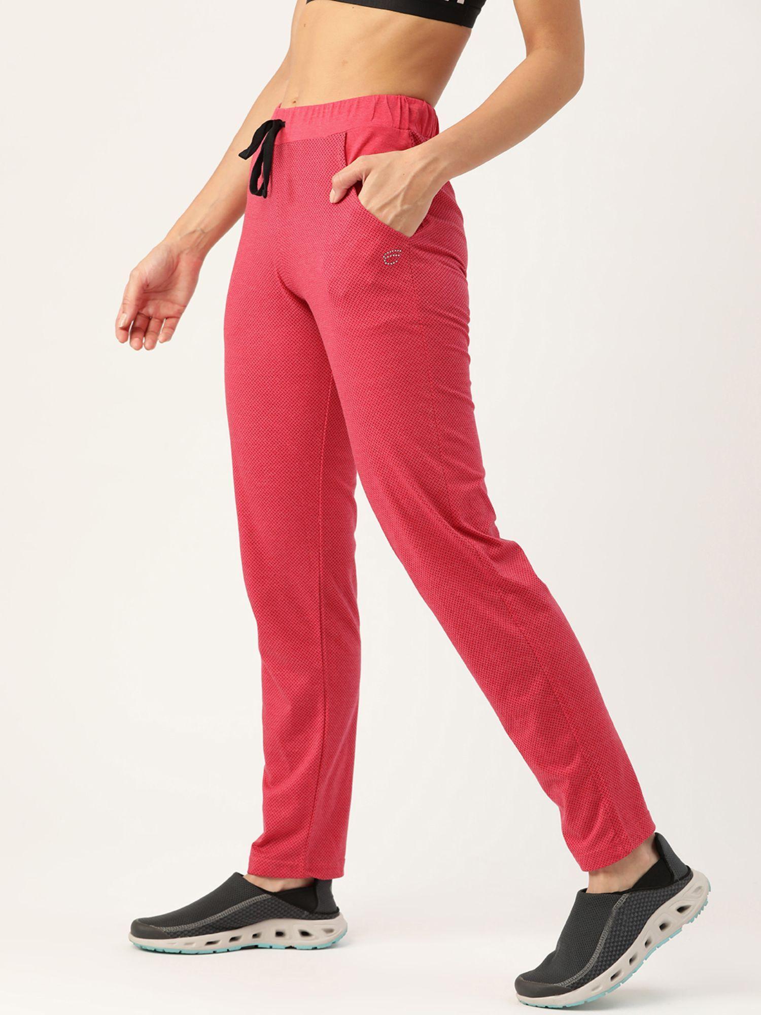 women red printed cotton straight fit track pant