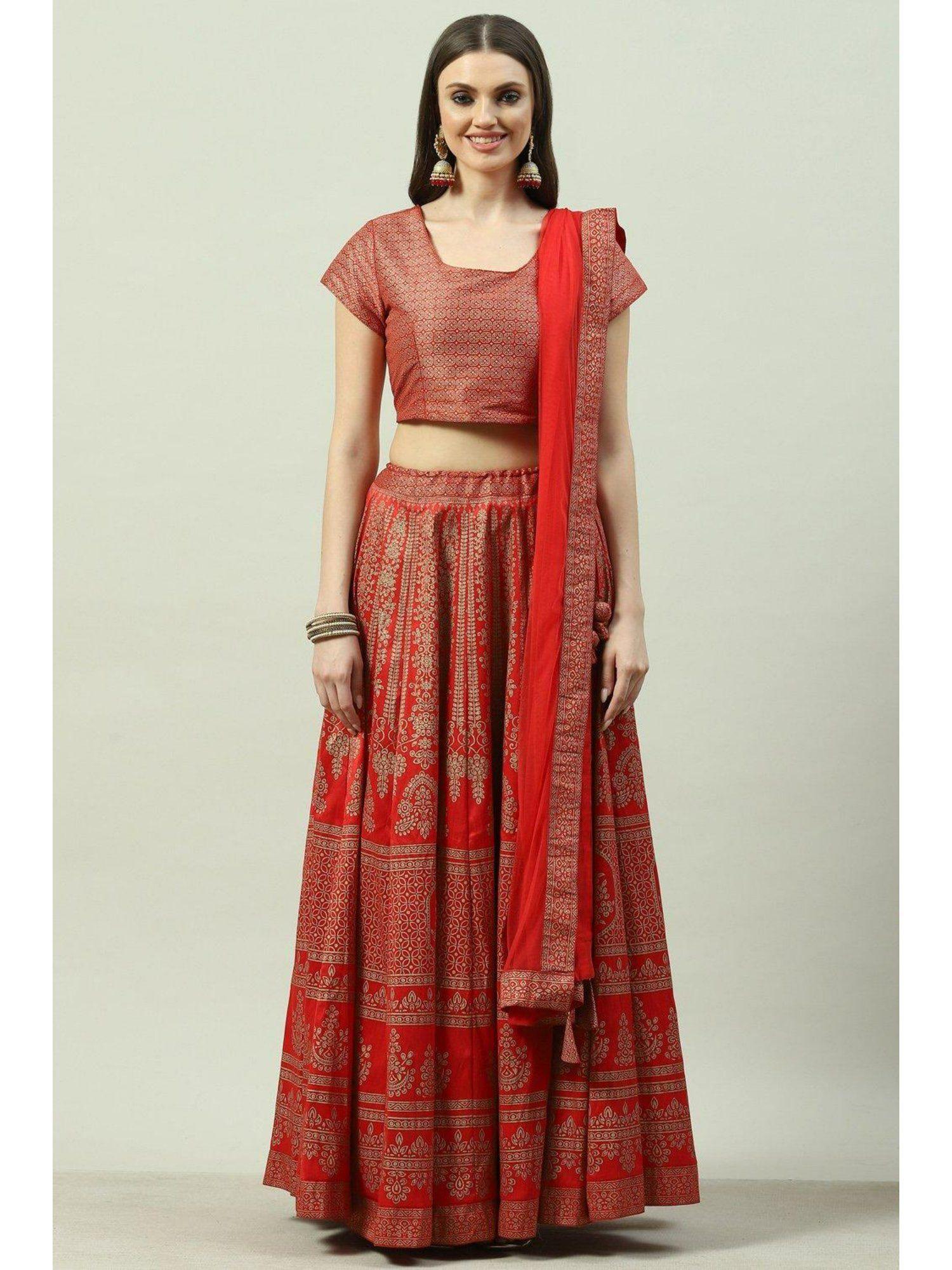 women red printed lehenga (set of 3)