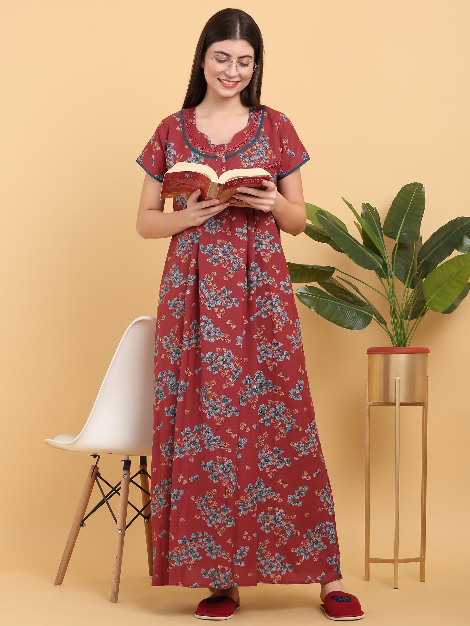 women red printed sweetheart nightdress