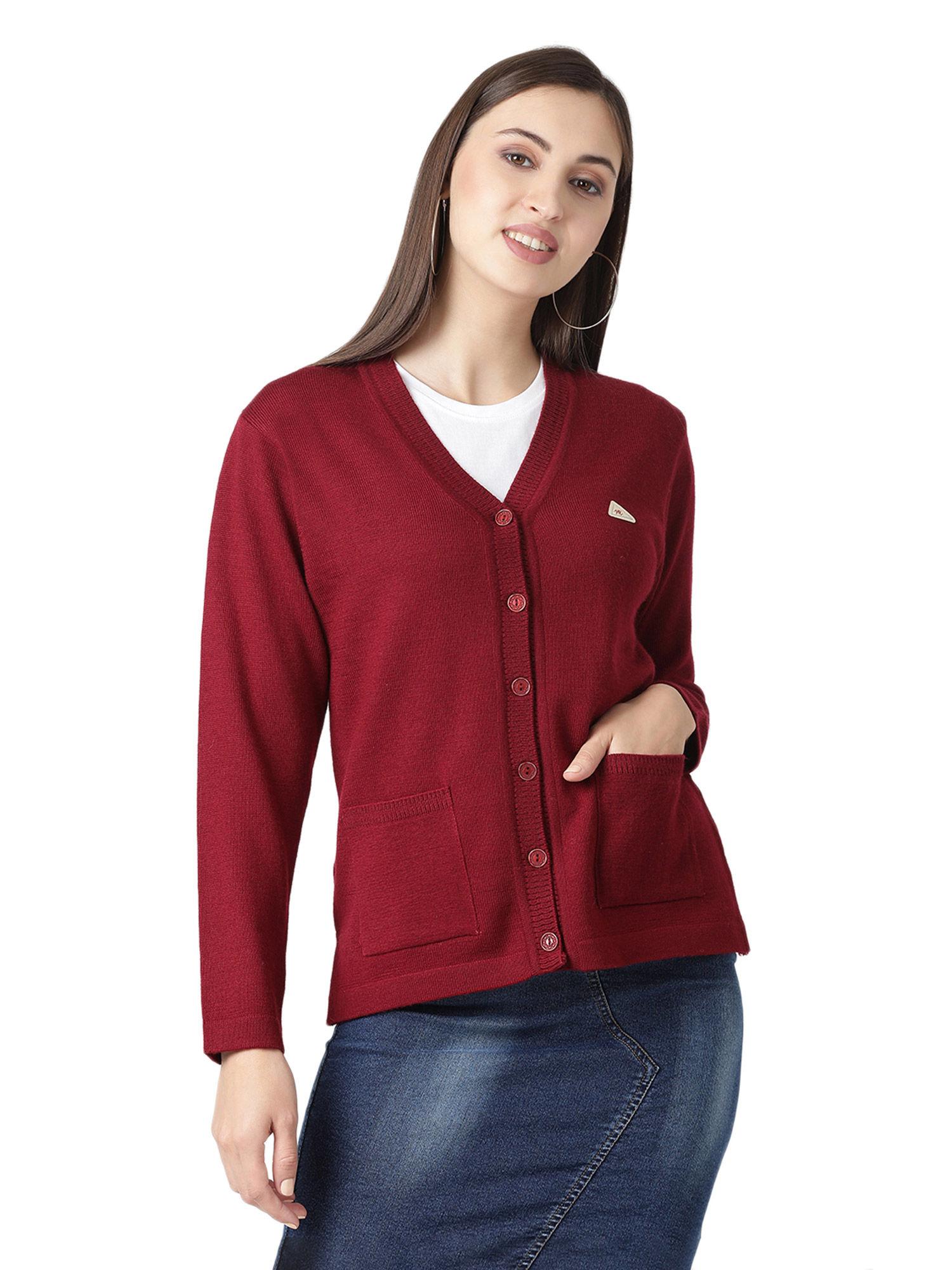 women red pure wool cardigan