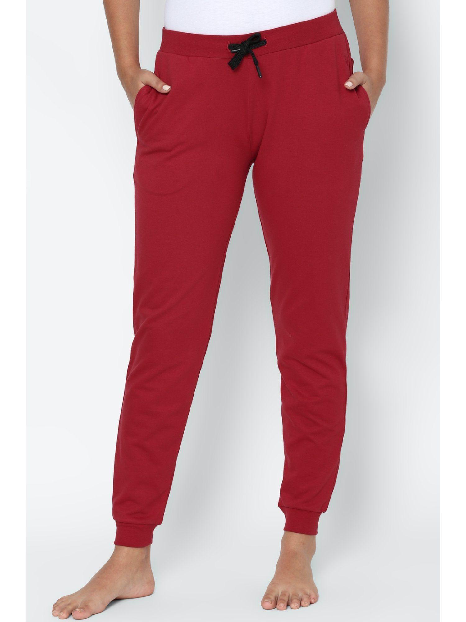 women red regular fit solid casual jogger pants