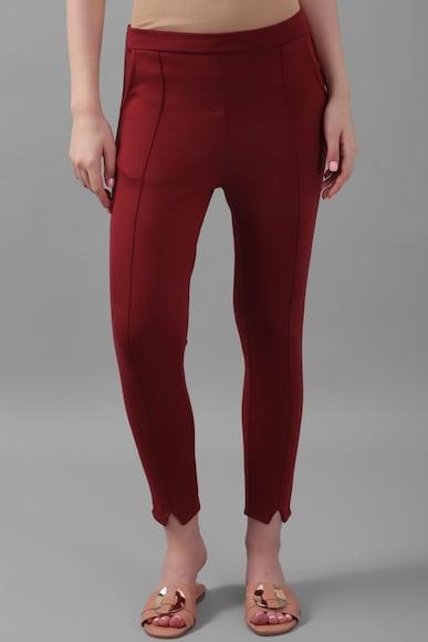 women red regular fit solid casual trousers