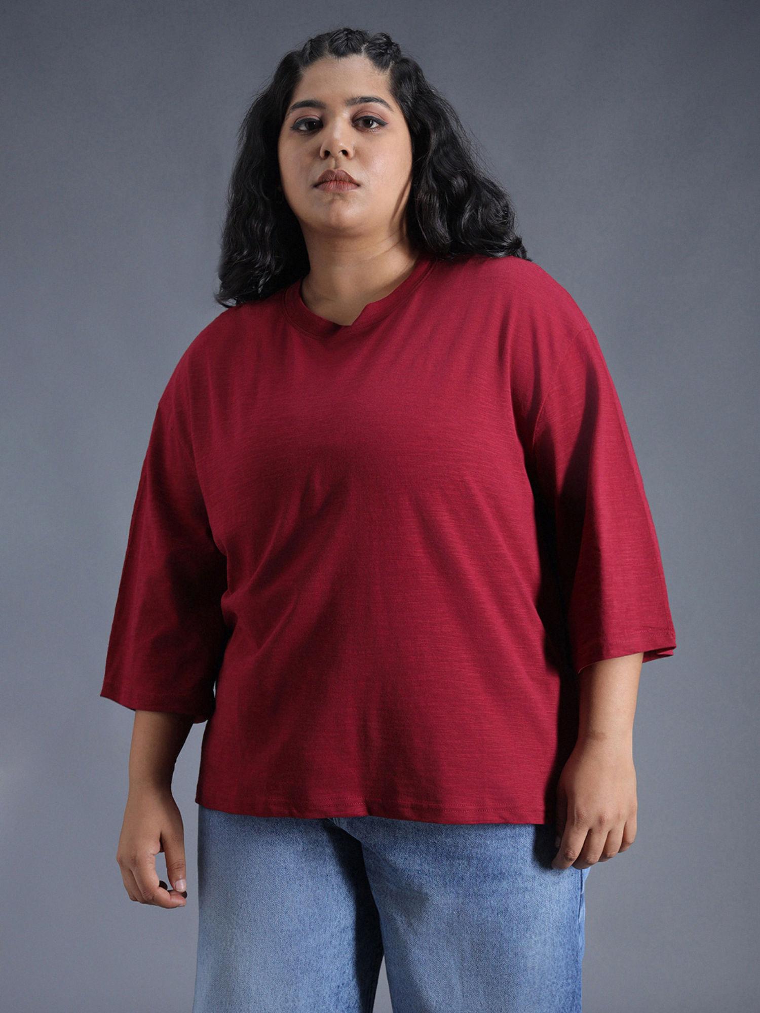 women red regular solid cotton t-shirt