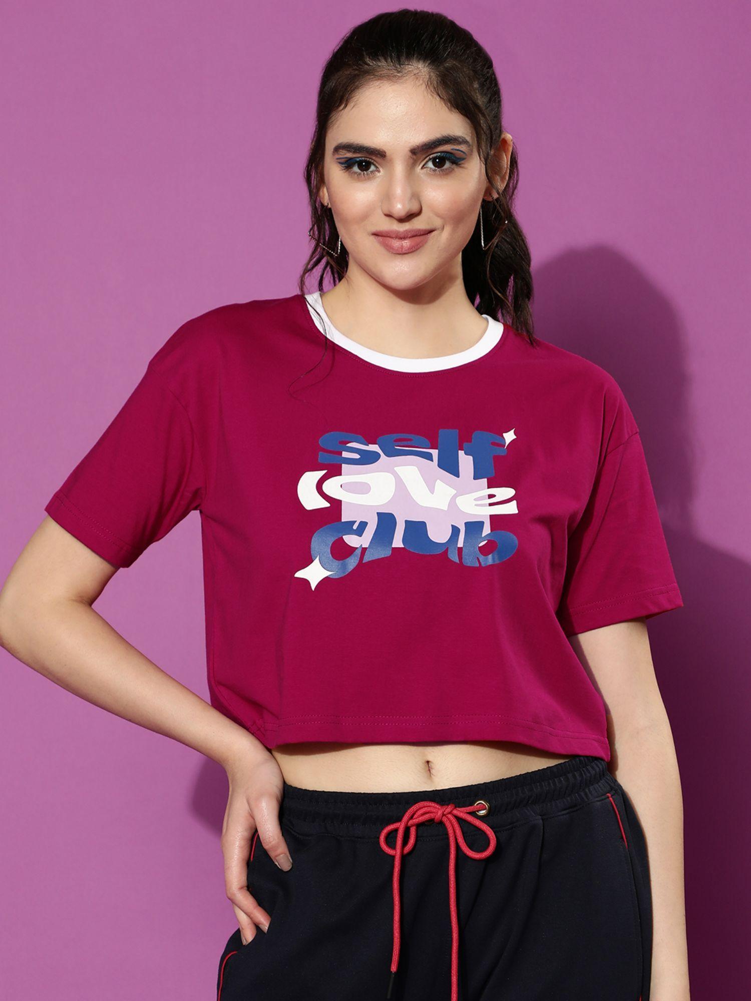 women red round neck half sleeves regular fit graphic crop top