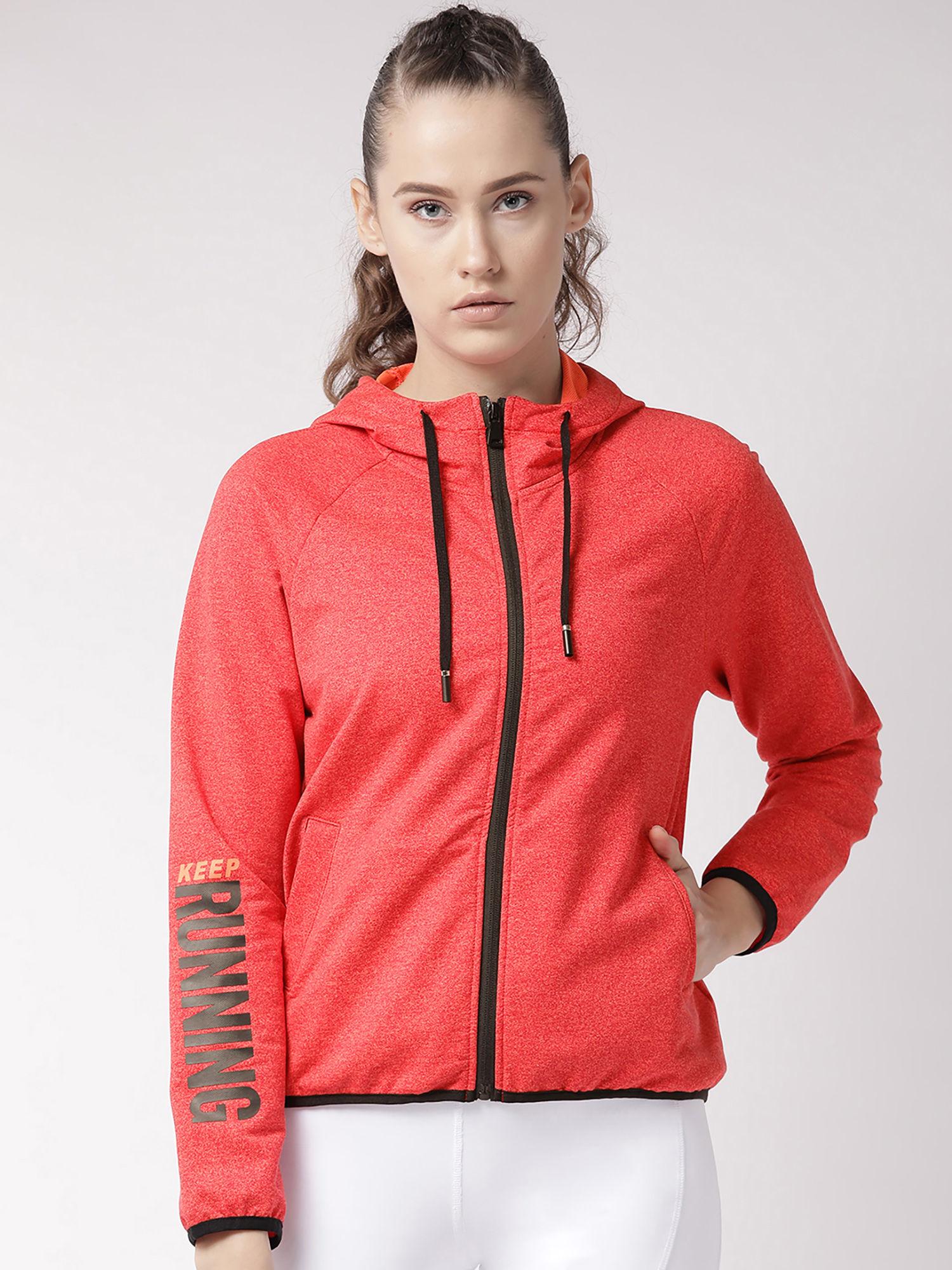 women red self design running sporty jacket