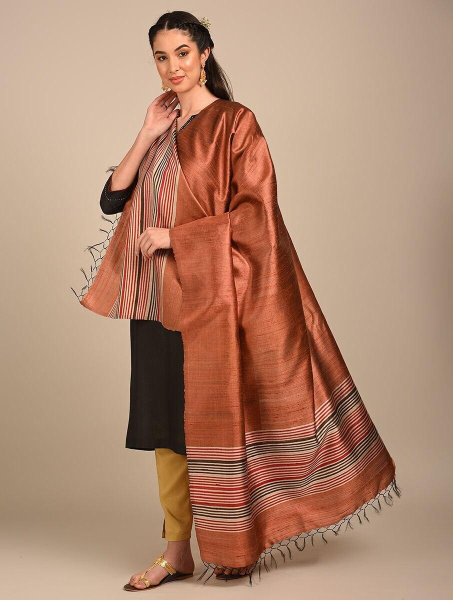 women red silk hand woven dupatta