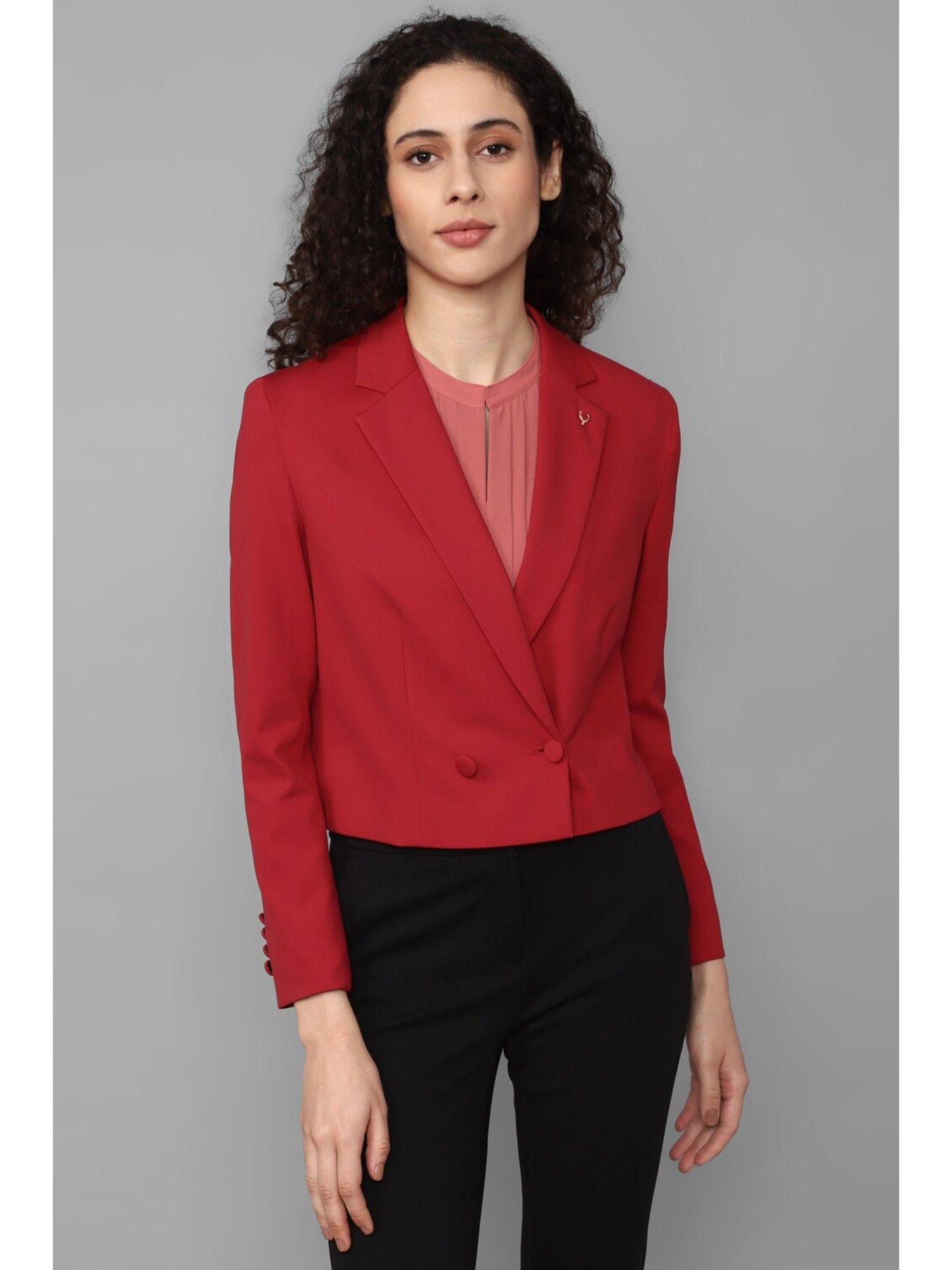 women red solid casual blazer