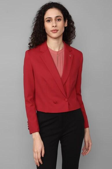 women red solid casual blazer