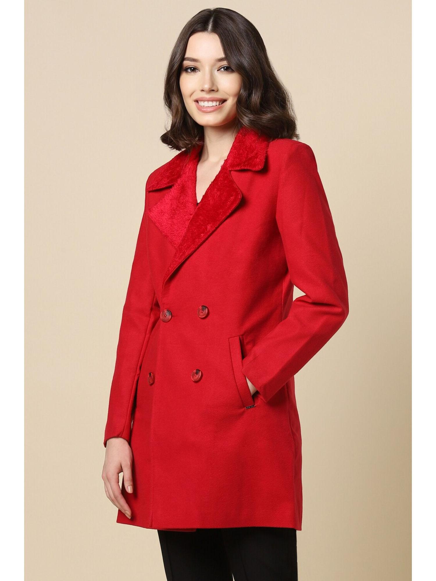 women red solid casual coat