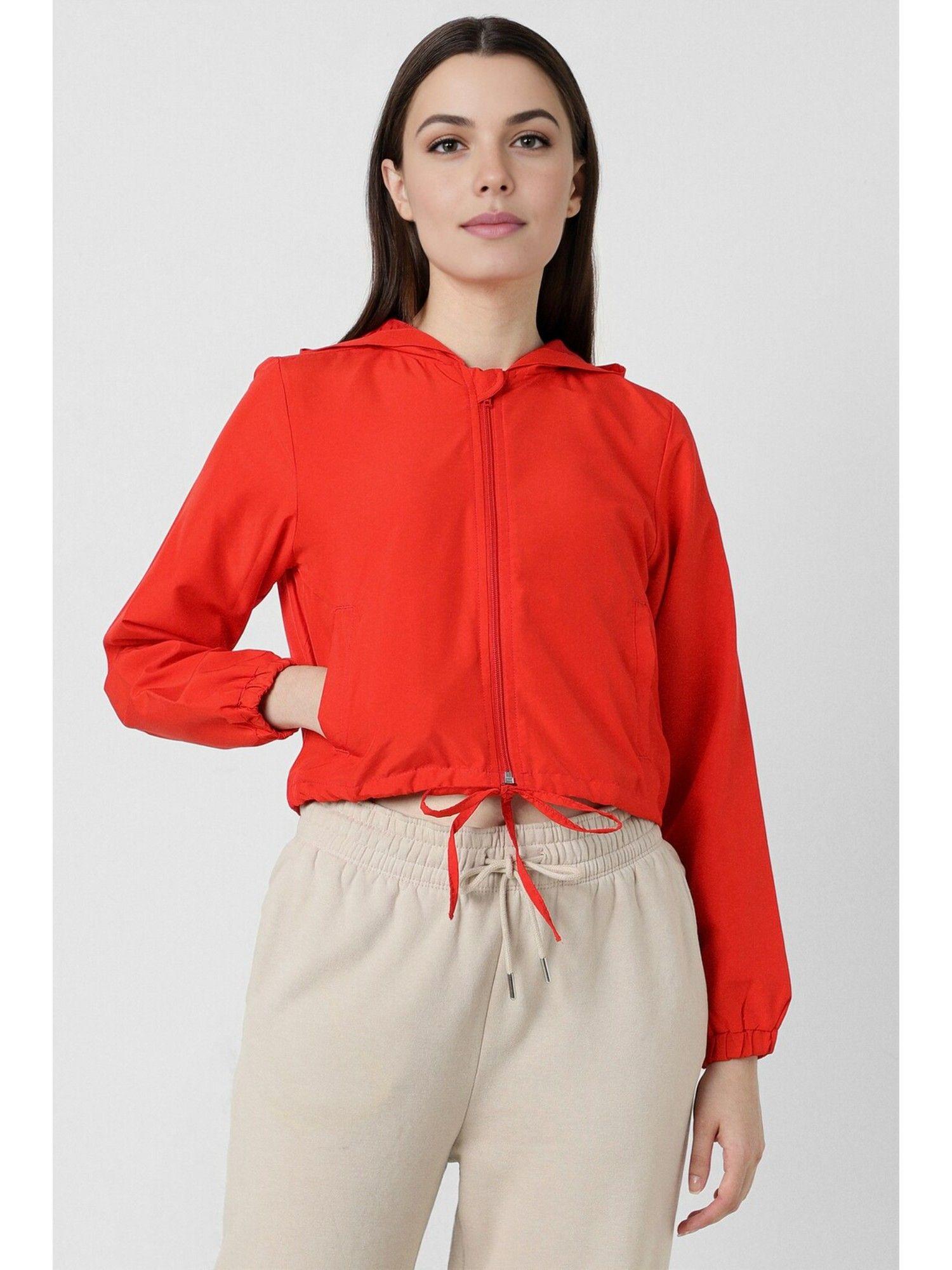 women red solid casual jacket