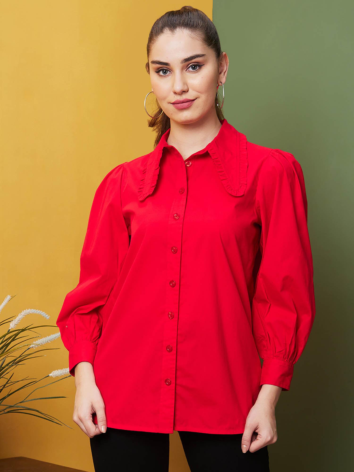 women red solid casual top style shirt