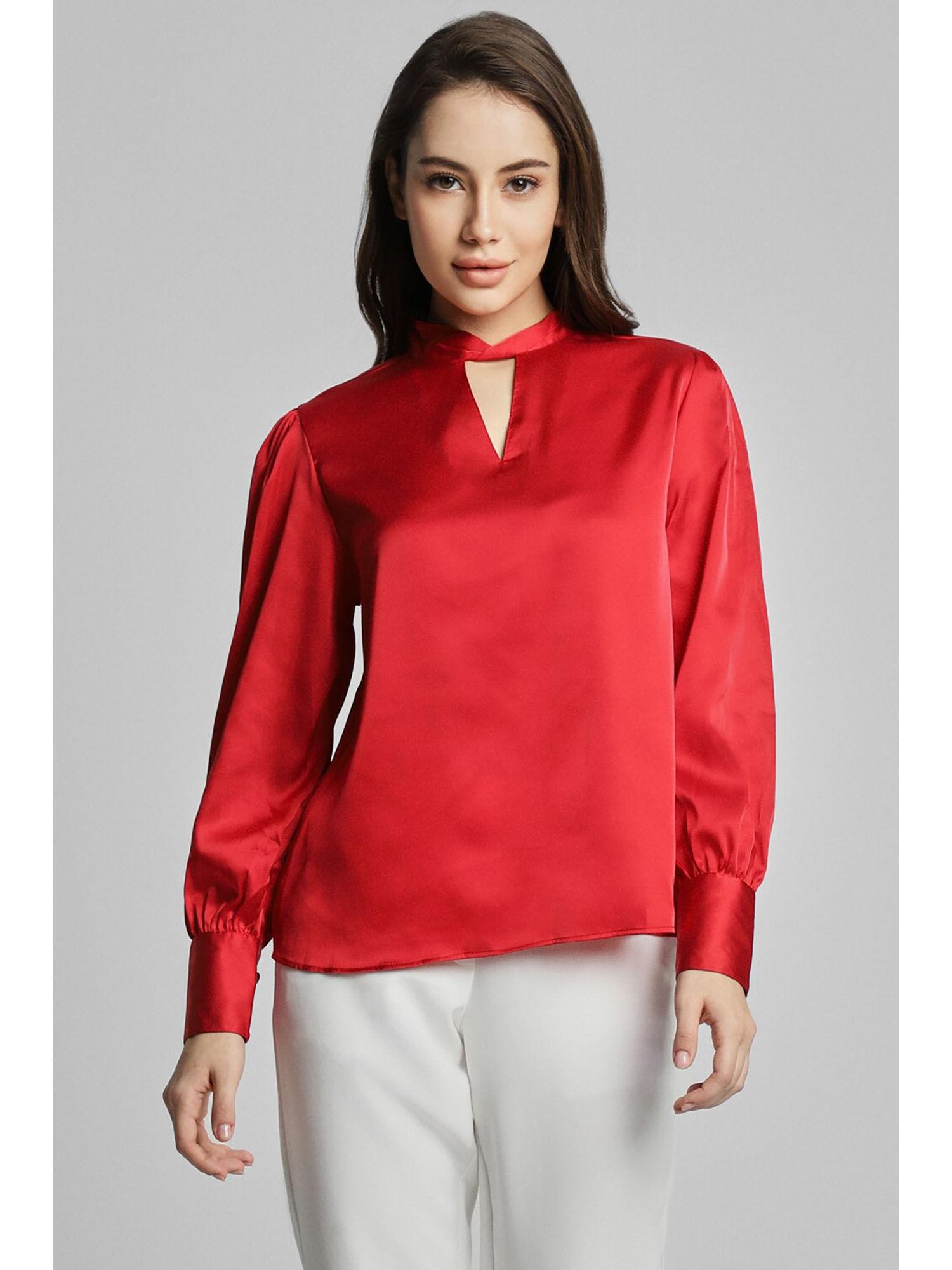 women red solid casual top