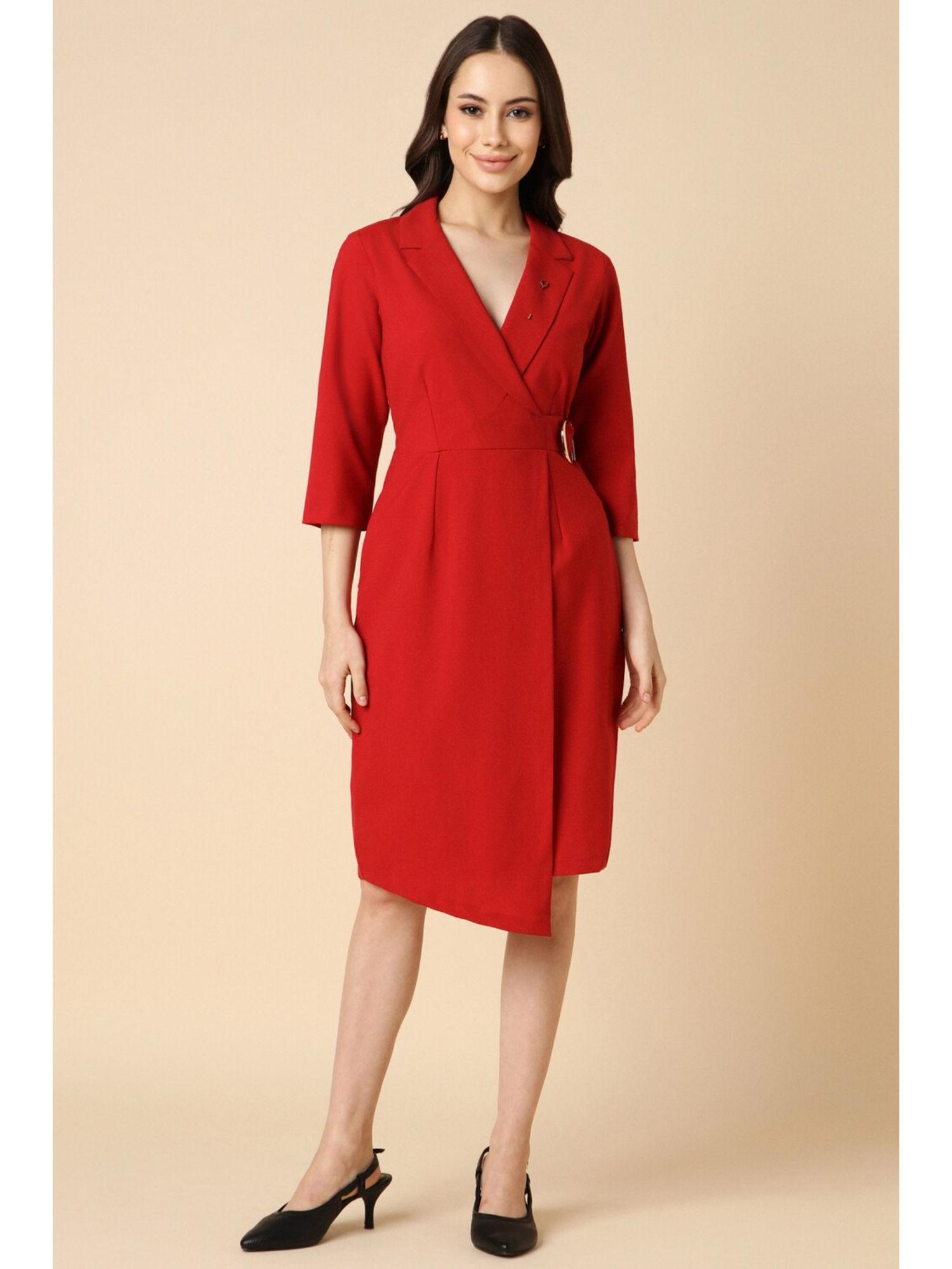 women red solid formal dress