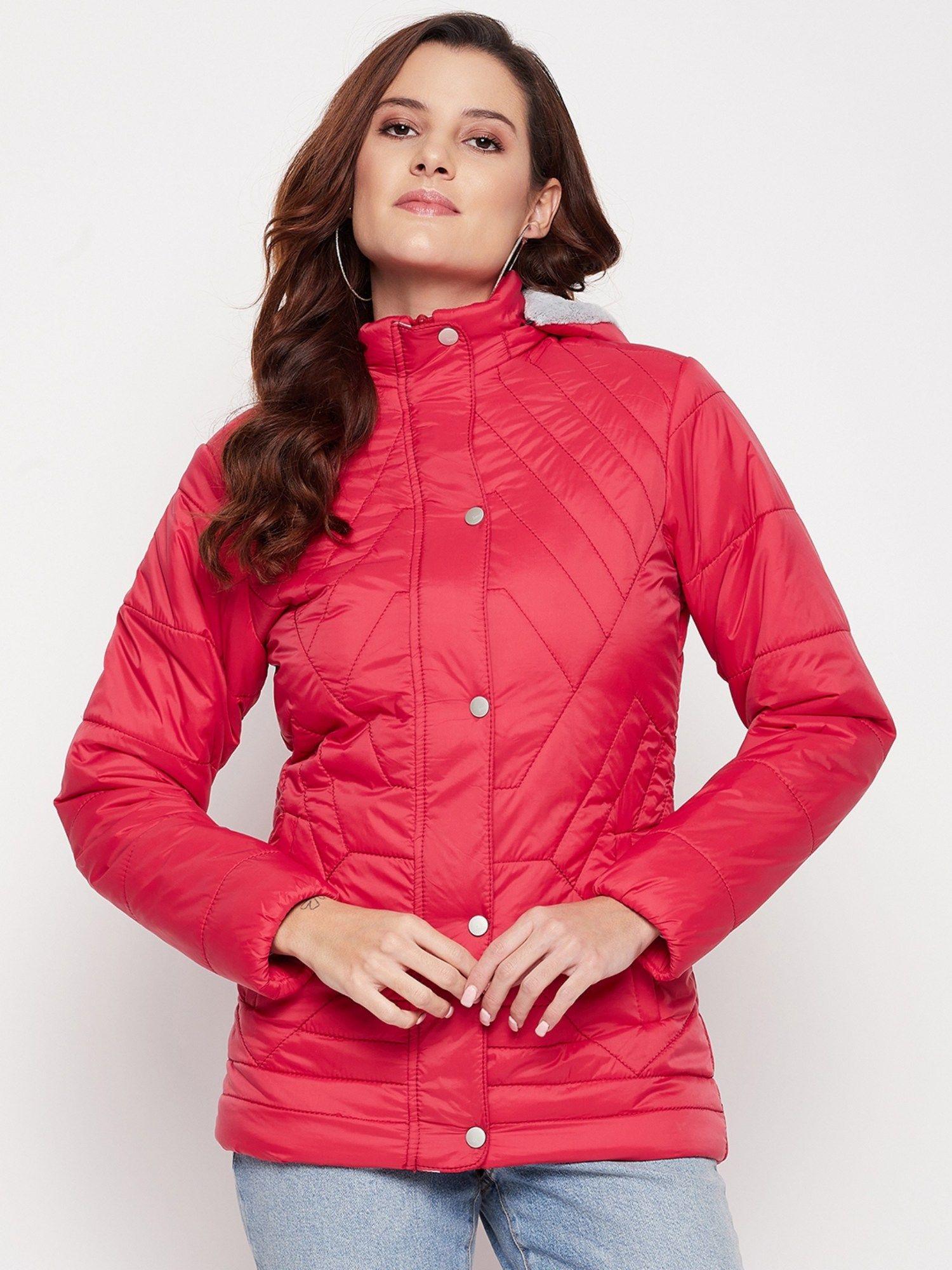 women red solid full sleeve jacket