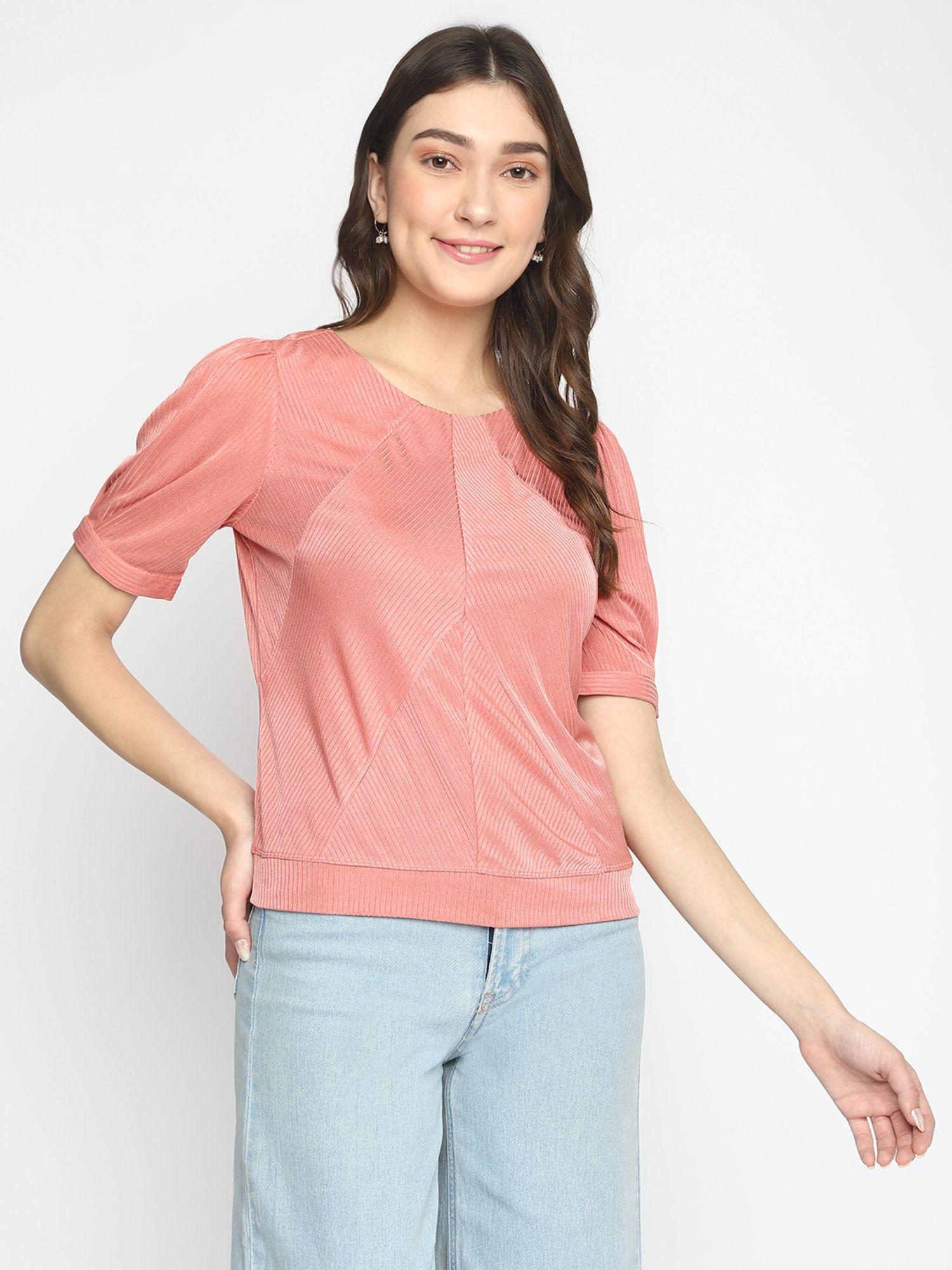 women red solid half sleeve regular top