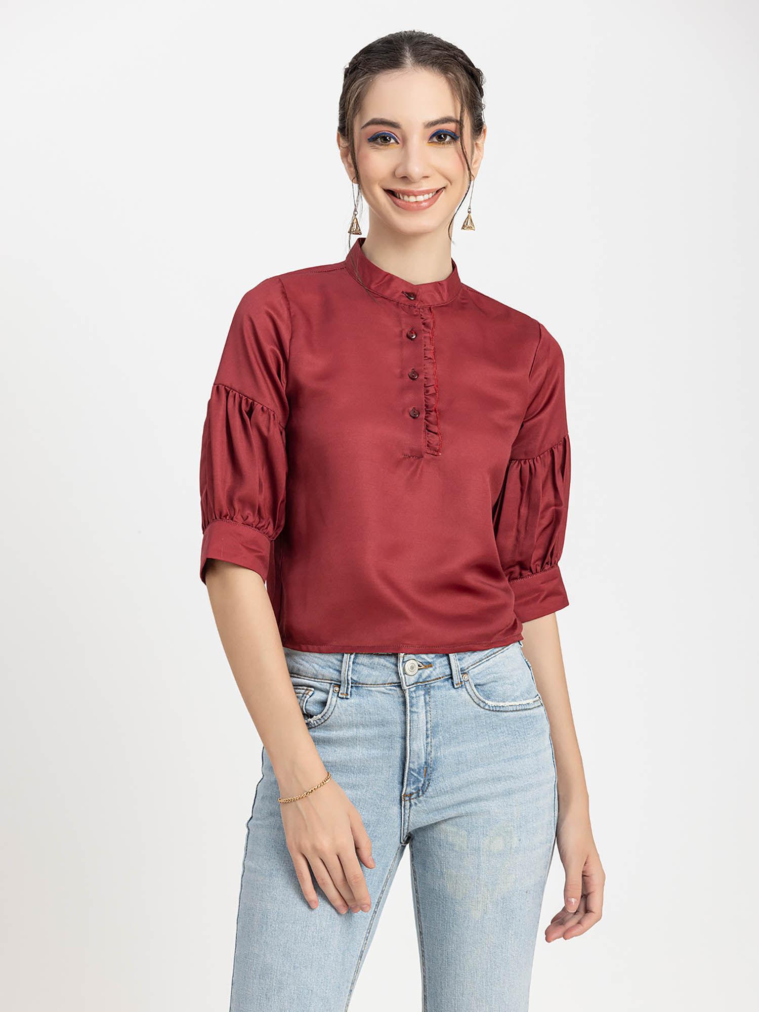 women red solid half sleeves top