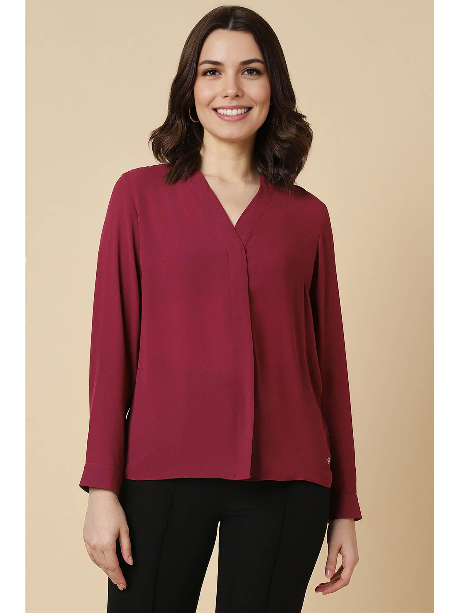 women red solid long sleeves shirt