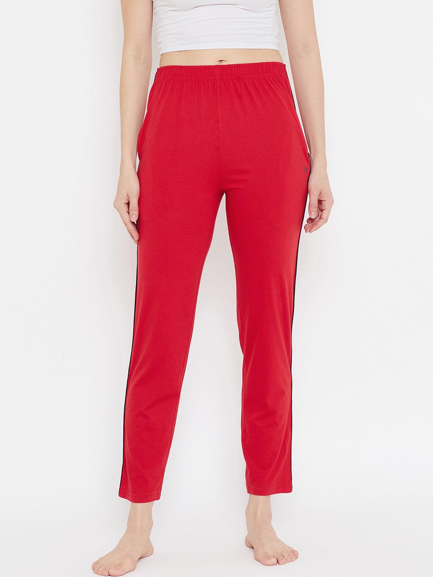 women red solid lounge pants