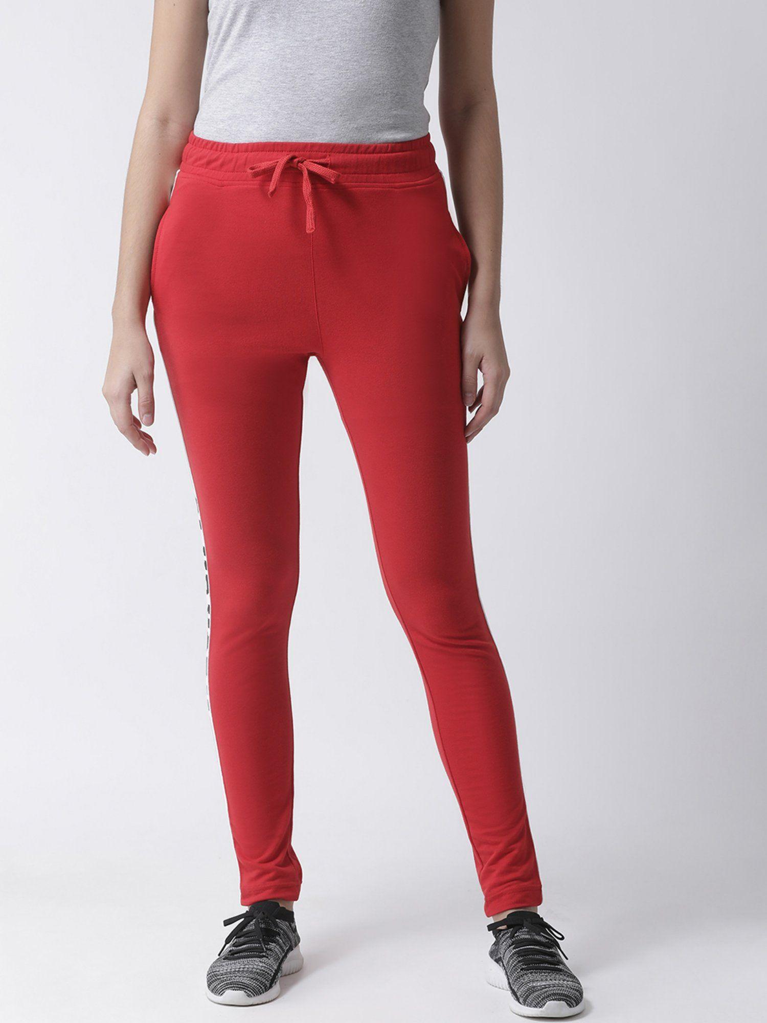 women red solid slim-fit track pants