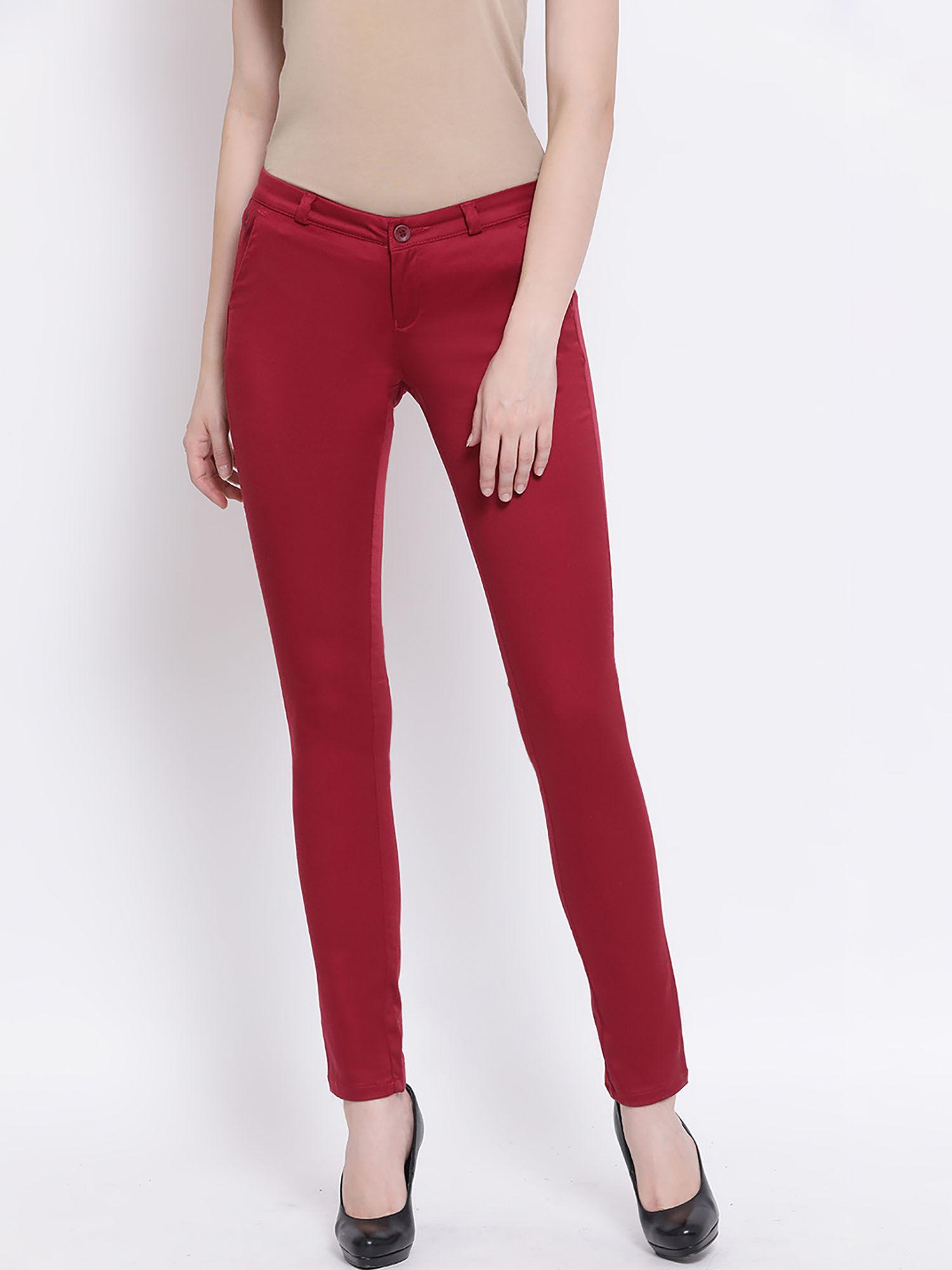 women red solid trouser