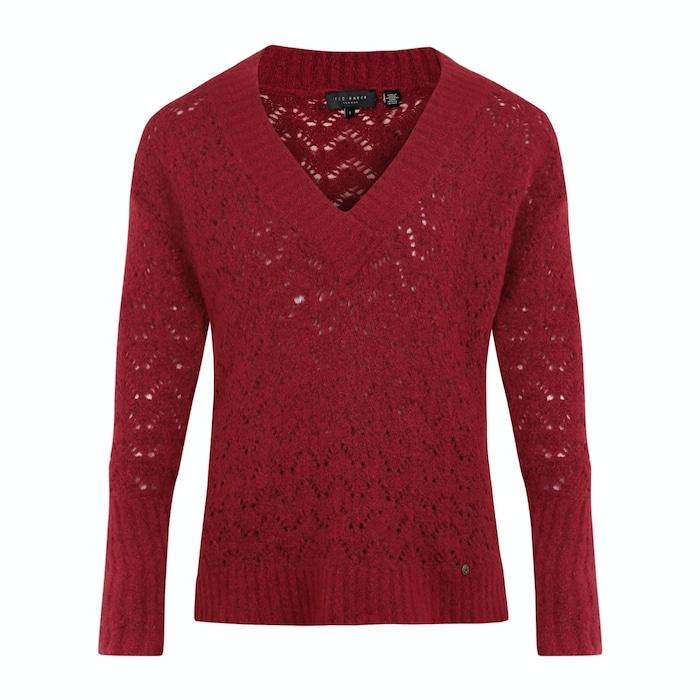 women red solid v-neck sweater