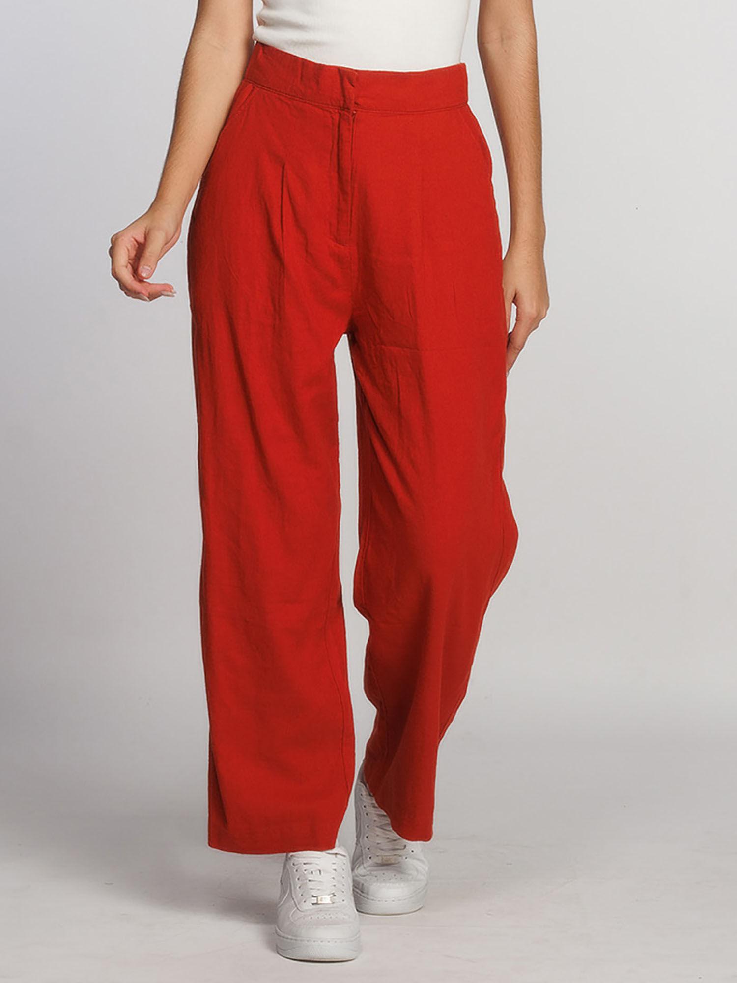 women red solid wide pant