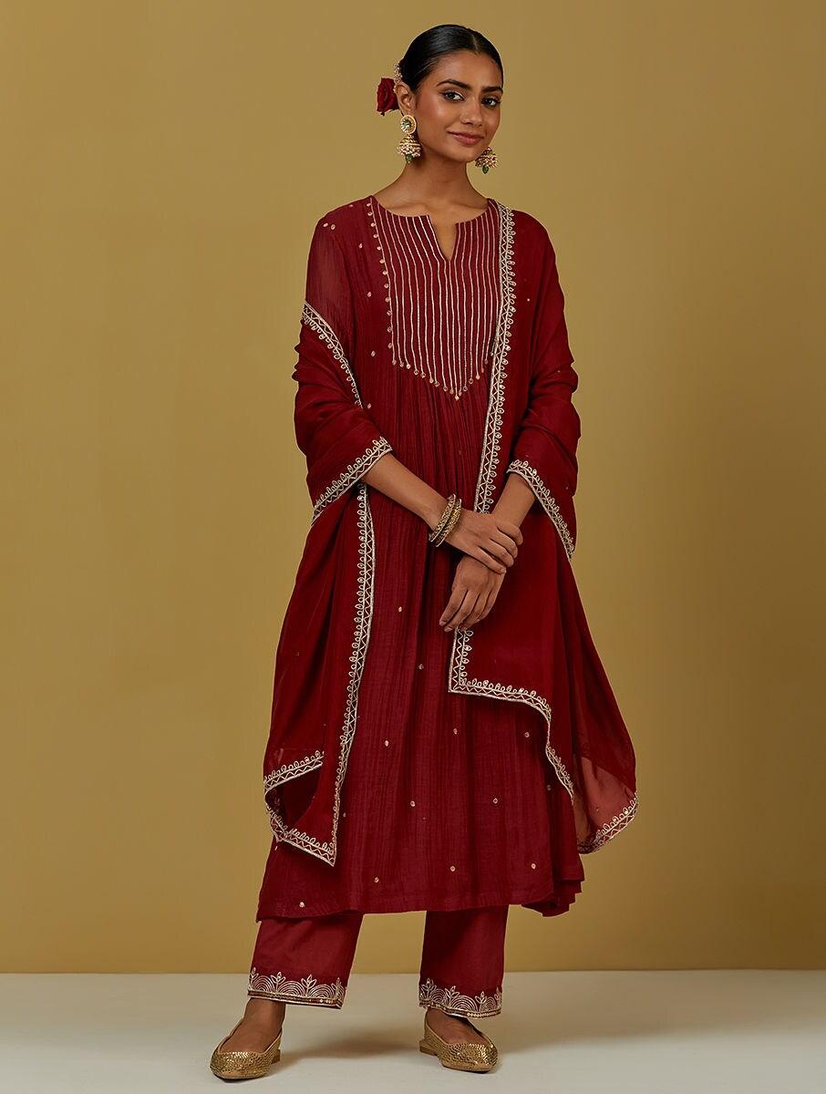 women red tissue silk embroidered dupatta