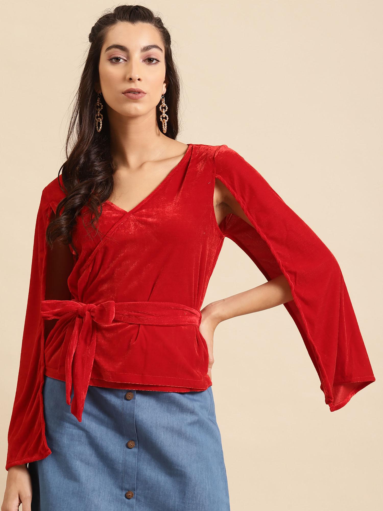 women red velvet finish solid top (set of 2)