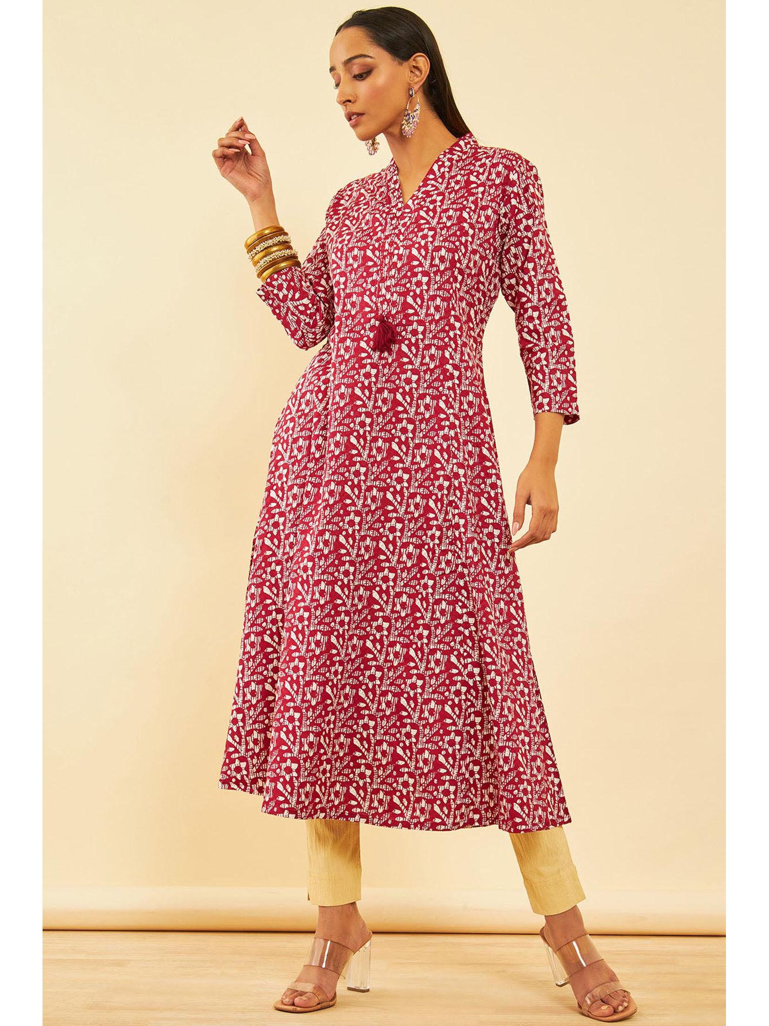 women red viscose floral kurta