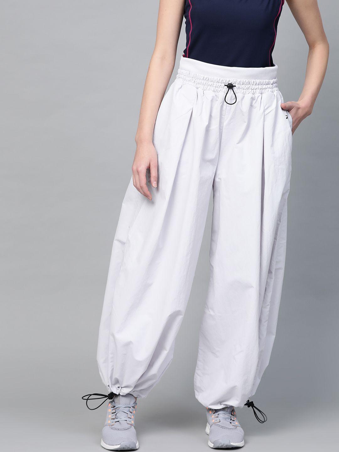 women reebok off-white solid high-rise studio track pants