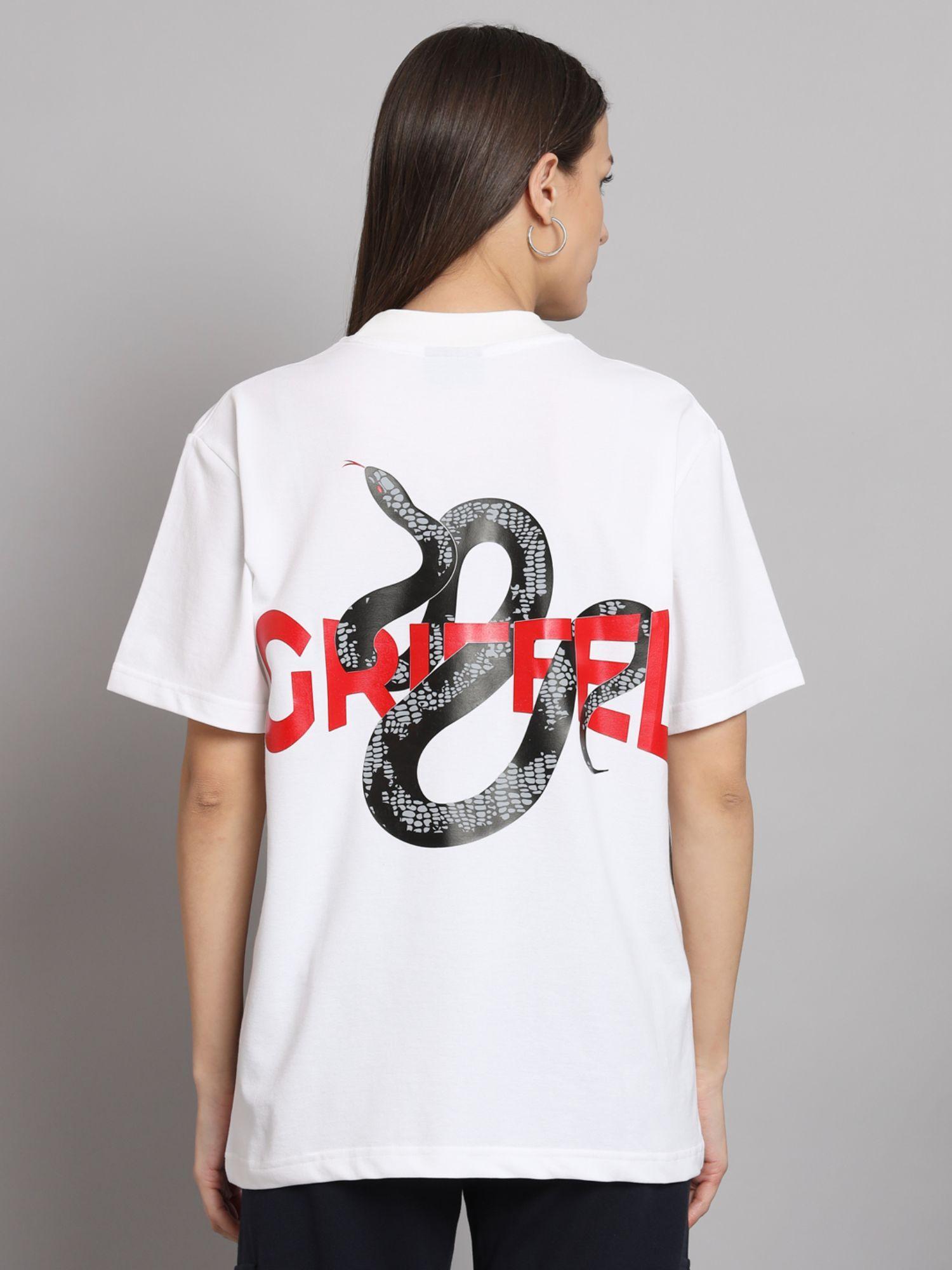 women reflective snake oversized white t-shirt