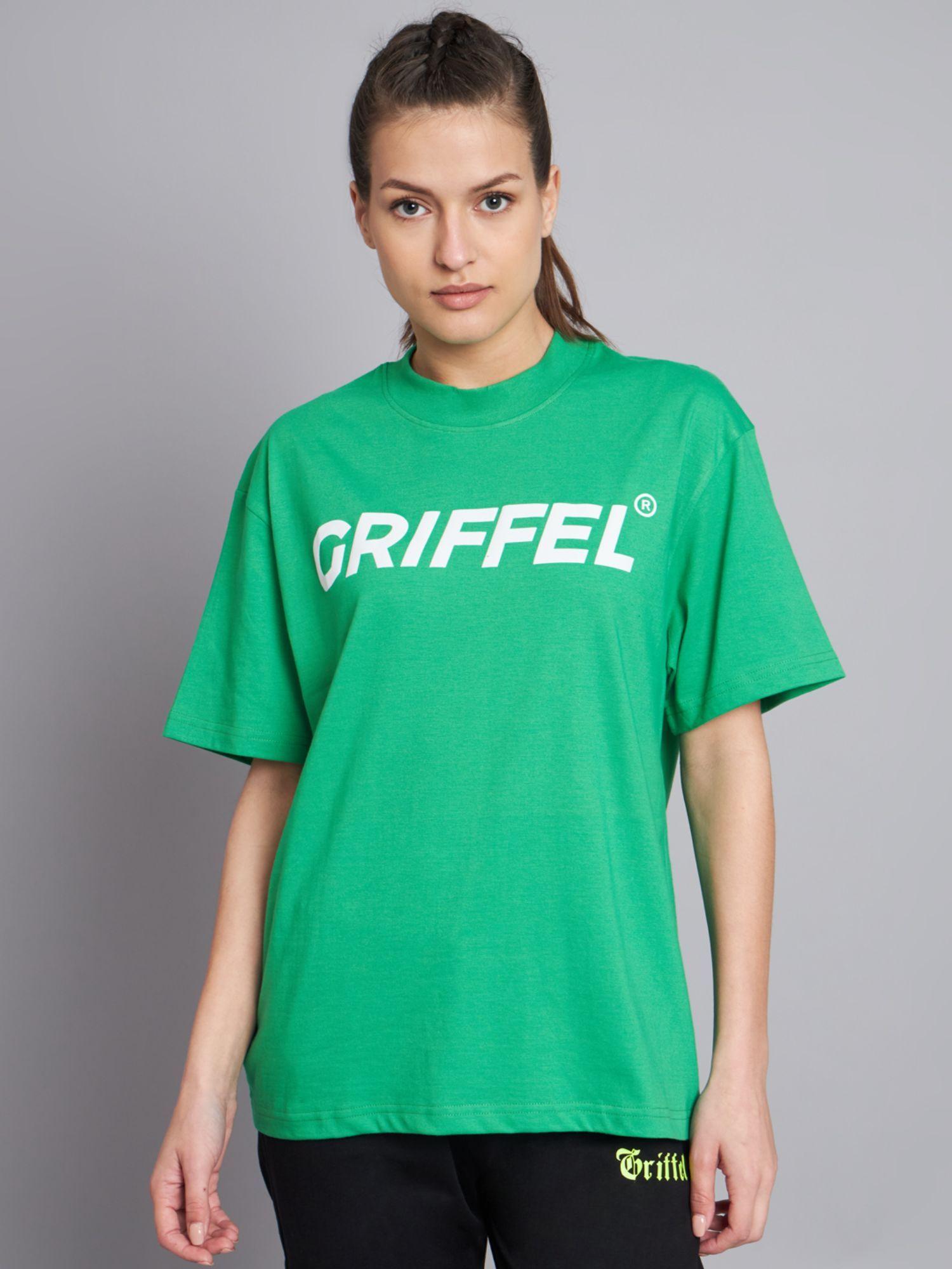 women registered logo drop shoulder oversized neon green t-shirt