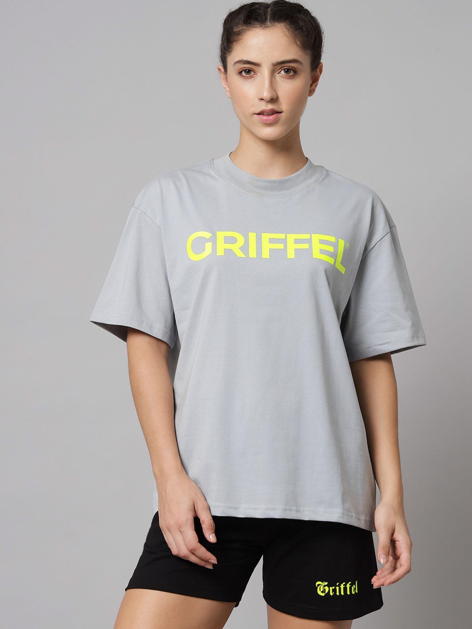 women registered logo oversized steel grey t-shirt