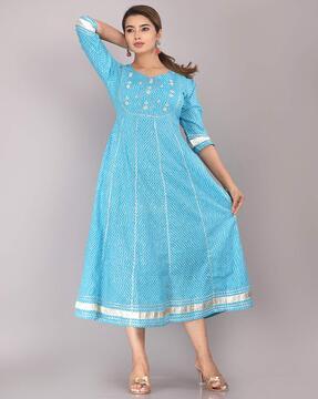 women regular embroidered fit & flare dress with round neck