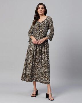 women regular fit animal print fit & flare dress