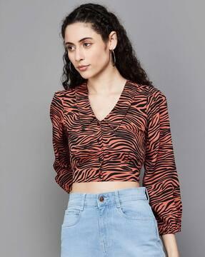 women regular fit animal print top